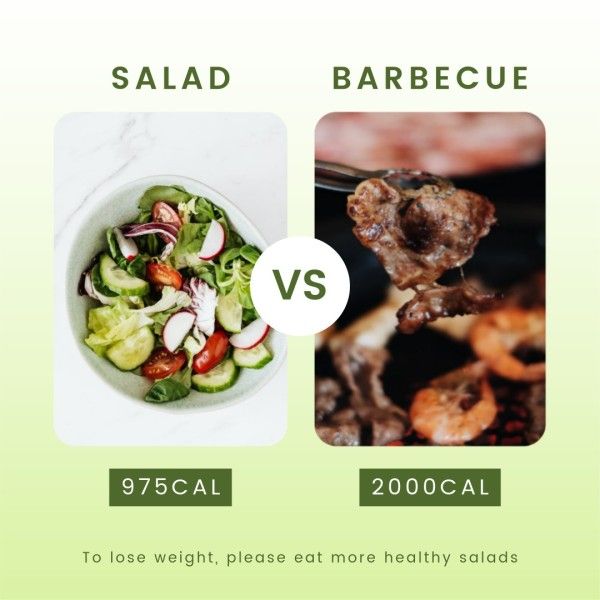 salad, organic food, branding, Green Healthy Food Lose Weight Instagram Post Template