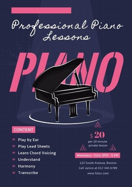 music, pianist, concert, Professional Piano Lession Poster Template