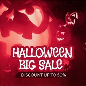social media, festival, happy halloween, Red Halloween Big Sale Discount Instagram Post (Square) Template