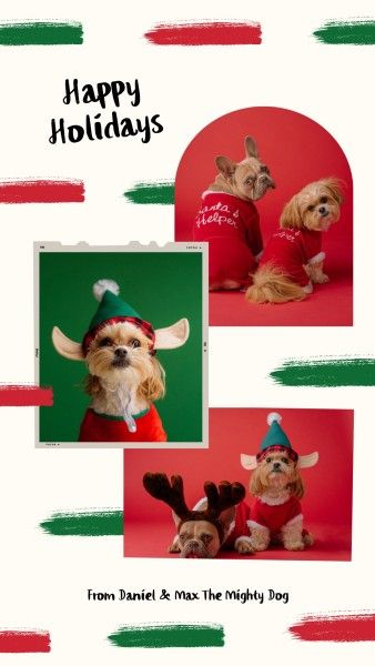 merry christmas, happy, holiday, Red Christmas Pet Poppy Collage Photo Collage 9:16 Template
