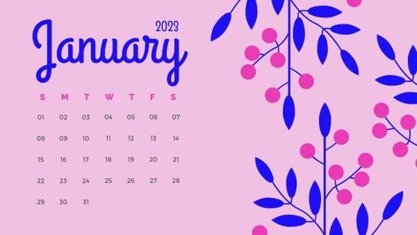 plant, blue, date, Pink Leaf Monthly Calendar Template