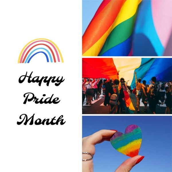 gay, lesbian, homosexual, White Rainbow Happy Pride Month LGBT  Photo Collage (Square) Template