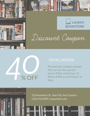 bookstore, read, sale, Blue And Green Book Store Coupon Template