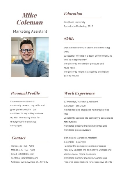 Simple White Social Media Marketing Employee CV Resume