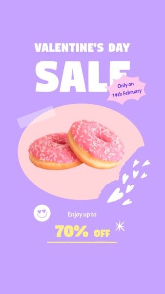 valentine, valentines day, food, Purple Cute Donut Sale Promotion Instagram Story Template