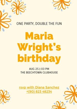 happy birthday, events, celebrate, Hand-Drawn Floral Birthday Party Invitation Template
