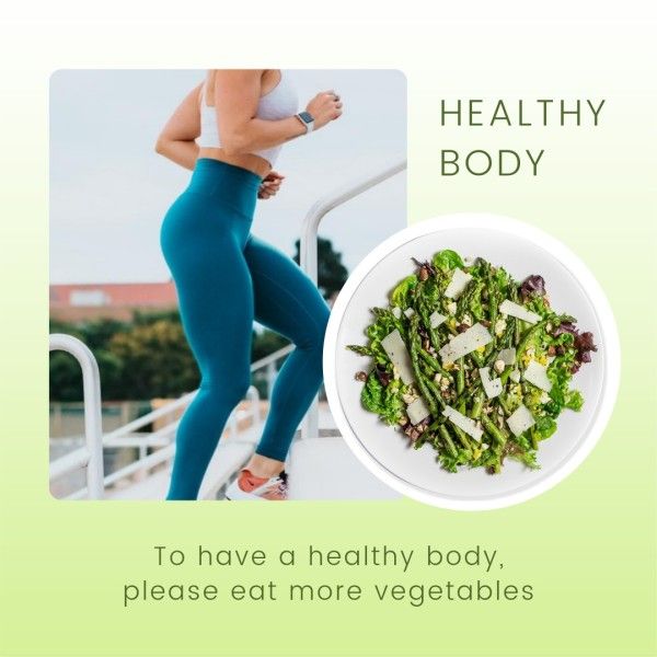 salad, woman, girl, Green Healthy Body Eat More Vegetables Instagram Post Template