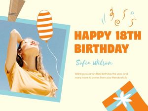 adulthood, girl, woman, Orange Happy 18th Birthday  Card Template