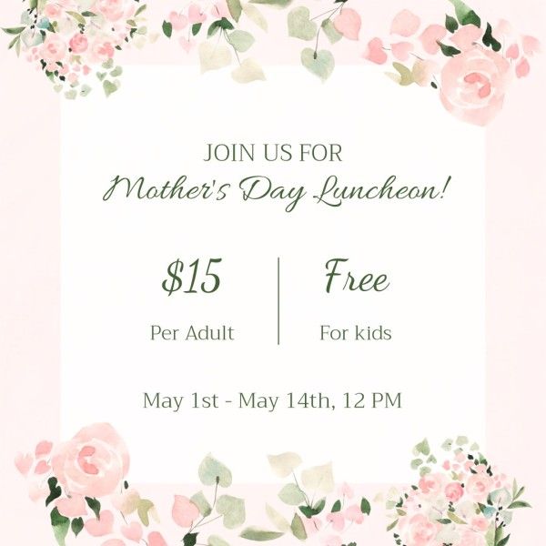 mothers day, mother day, celebration, Green And Pink Floral Mother's Day Luncheon Instagram Post Template