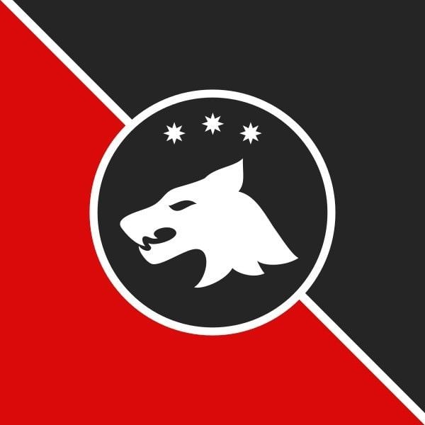 黒と赤のオオカミの旗 ロゴ