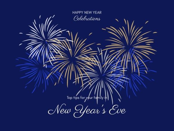 family, celebration, evening, Blue New Year Firework Card Template