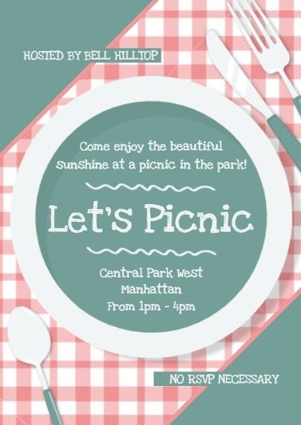 グリーンとピンクのピクニックの招待状 招待状