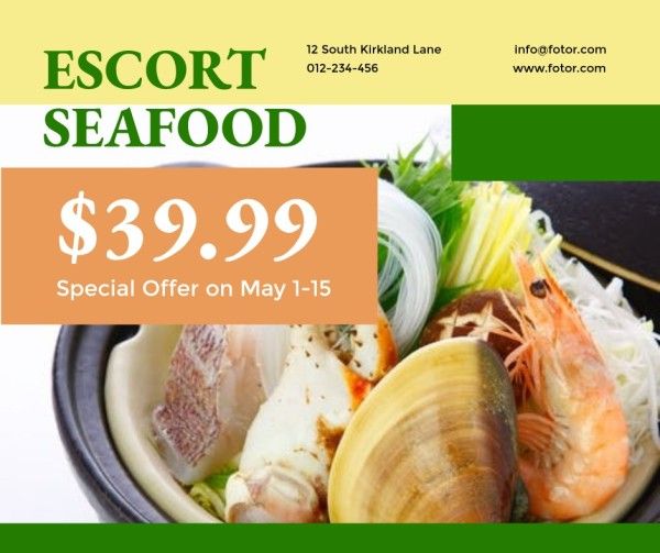 seafood, sale, promotion, Orange Asian Food Month Facebook Post Template