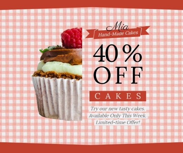 cakes, store, cake store, Pink Hand-Mads Cake Discount Sale Facebook Post Template