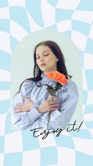 fashion, distortion, simple, Blue Grid Girl Retro Photo Mobile Wallpaper Template