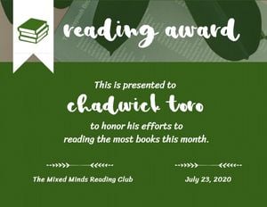 Reading Award Certificate
