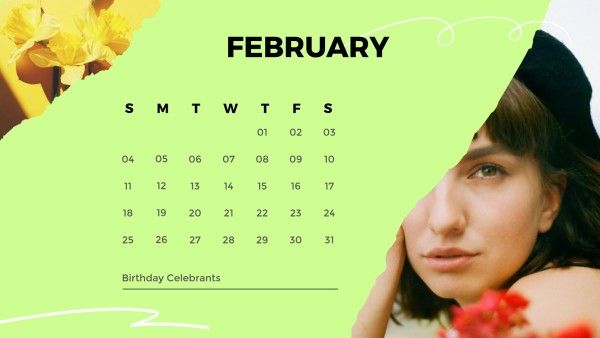date, day, time, Green February Calendar Template
