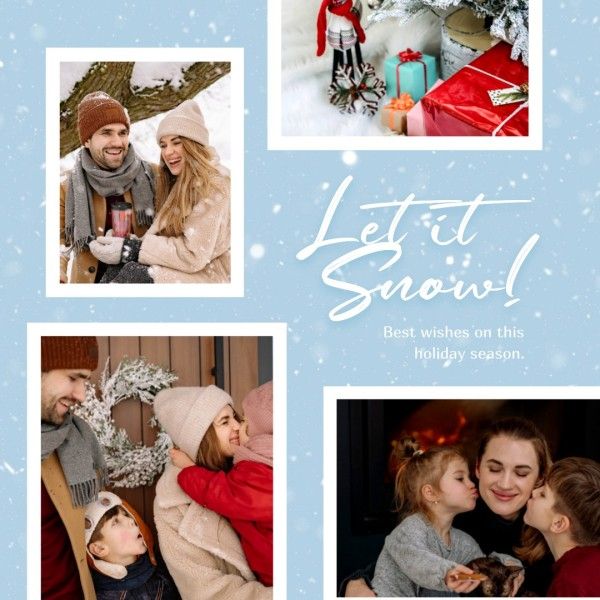 cold, snow, happy, Blue Winter Holiday Photo Collage (Square) Template