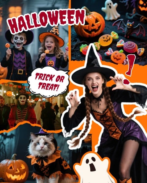 Orange And Purple Cartoon Halloween Photo Collage