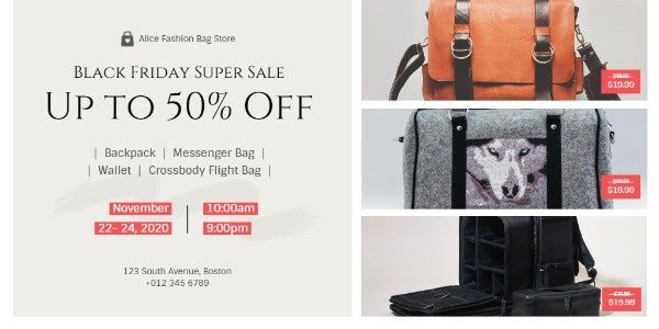 super sale, bag store, boutique, Black Friday Bag Sale Twitter Post Template