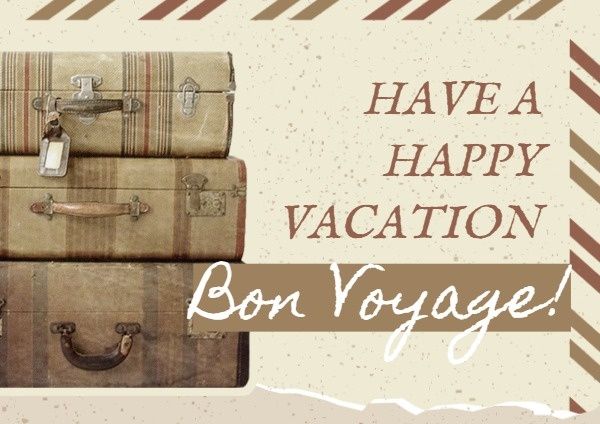 happy, suitcase, case, Vintage Vacation Travel Bon Voyage Card Postcard Template