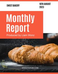 company, firm, sales, Red And Simple Sweet Bakery Business Monthly Report Template