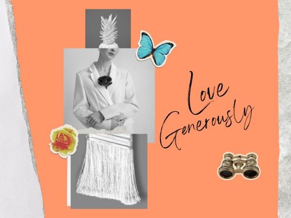 life, girl, butterfly, Orange Montage Collage Photo Collage 4:3 Template