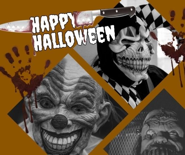 happy halloween, spooky, ghost, Brown Horrible Halloween Collage Facebook Post Template