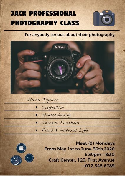 photographer, training, course, Photography Class Poster Poster Template