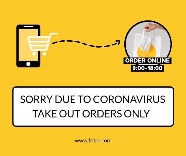 orders, delivered safe, virus, Food Takeout Only Facebook Post Template