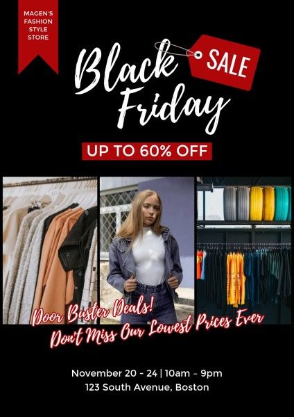 clothing stores, clothes, discounts, Black Friday Fashion Sale Poster Template