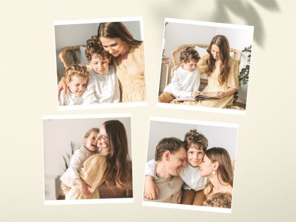 love, photo frame, polaroid, Creamy White Clean Family Collage Photo Collage 4:3 Template