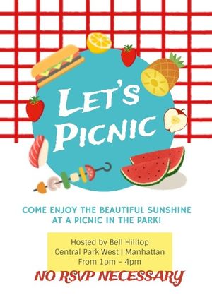 food, family, gathering, Cute Picnic Party Invite Poster Template