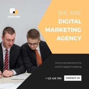 meeting, business men, man, Black And Yellow Digital Marketing Agency Instagram Post Template