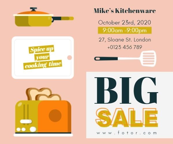 food, business, retail, Kitchenware Big Sales Medium Rectangle Template