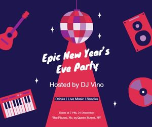 invite, invites, event, New Year's Eve Party Invitation Facebook Post Template