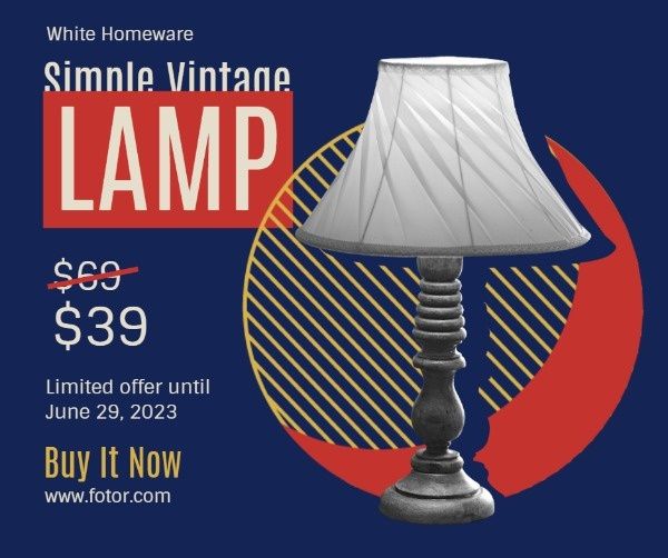 home, homeware, business, Blue Vintage Lamp Sale Facebook Post Template