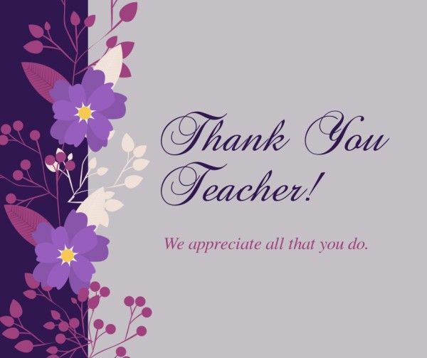 holiday, festival, day, Purple Flower Thank You Teacher Facebook Post Template