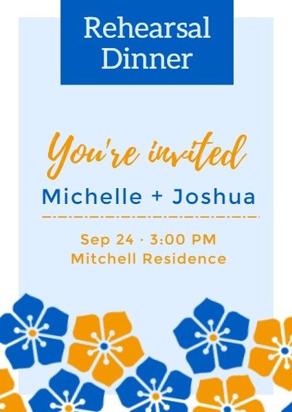 ceremony, engagement party, engagement, Yellow And Blue Rehearsal Dinner Invitation Template