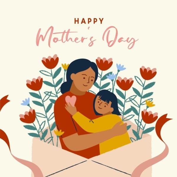 mothers day, mother day, greeting, White And Red Illustration Cartoon Mother's Day Instagram Post Template