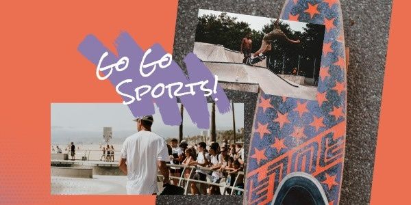 fitness, outside, skateboarding, Orange Skateboard Sports Collage Twitter Post Template