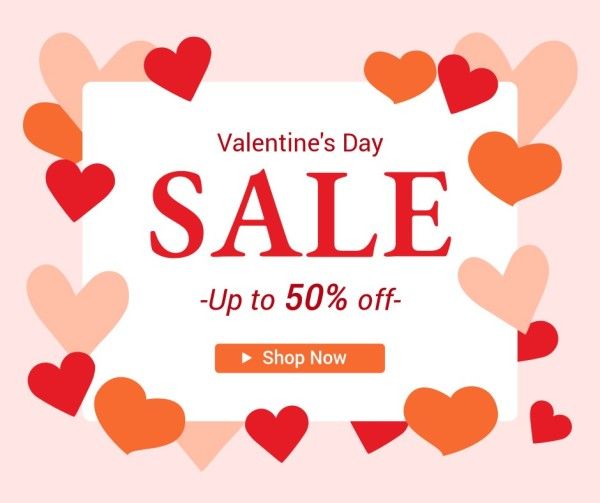 heart, promtion, discount, Pink Valentine's Day Sale Facebook Post Template
