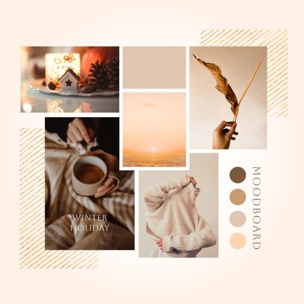 life, lifestyle, autumn, Beige Winter Holiday Moodboard Photo Collage (Square) Template