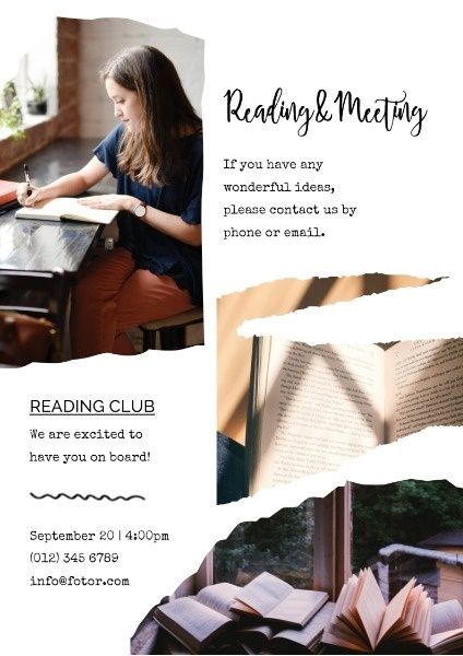 club, book, friend, White Reading And Meeting Activity Poster Template