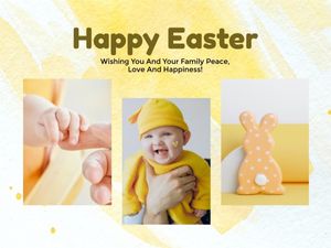 festival, greeting, celebration, Lemon Yellow Watercolor Easter Collage Photo Collage 4:3 Template