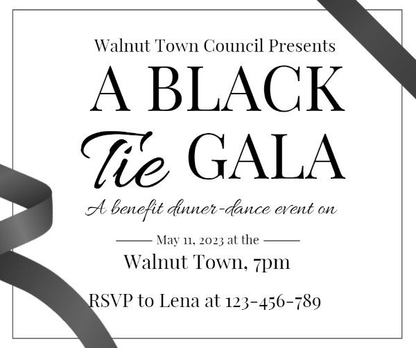 Simple Black And White Black Tie Gala Facebook Post