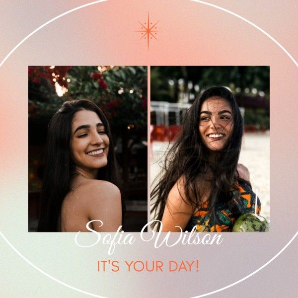 happy, wish, girl, Gradient Birthday Celebration Instagram Post Template
