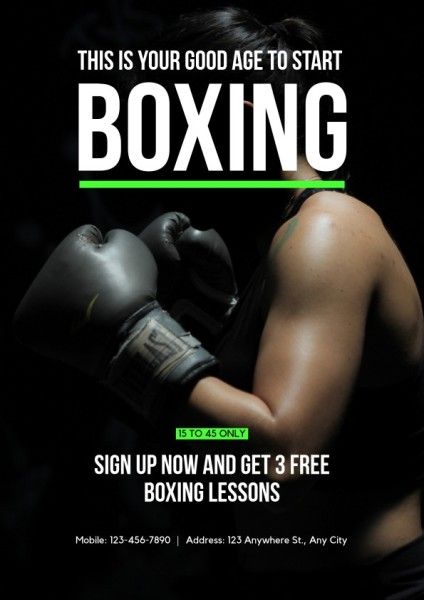 sport, man, train, Black Boxing Lesson Flyer Template