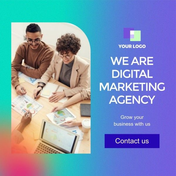 digital marketing, photo, service, Gradient Blue Digital Agency Marketing Instagram Post Template
