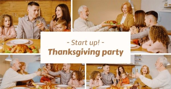 photo collage, dinner, holiday, Brown Thanksgiving Party Facebook Event Cover Template